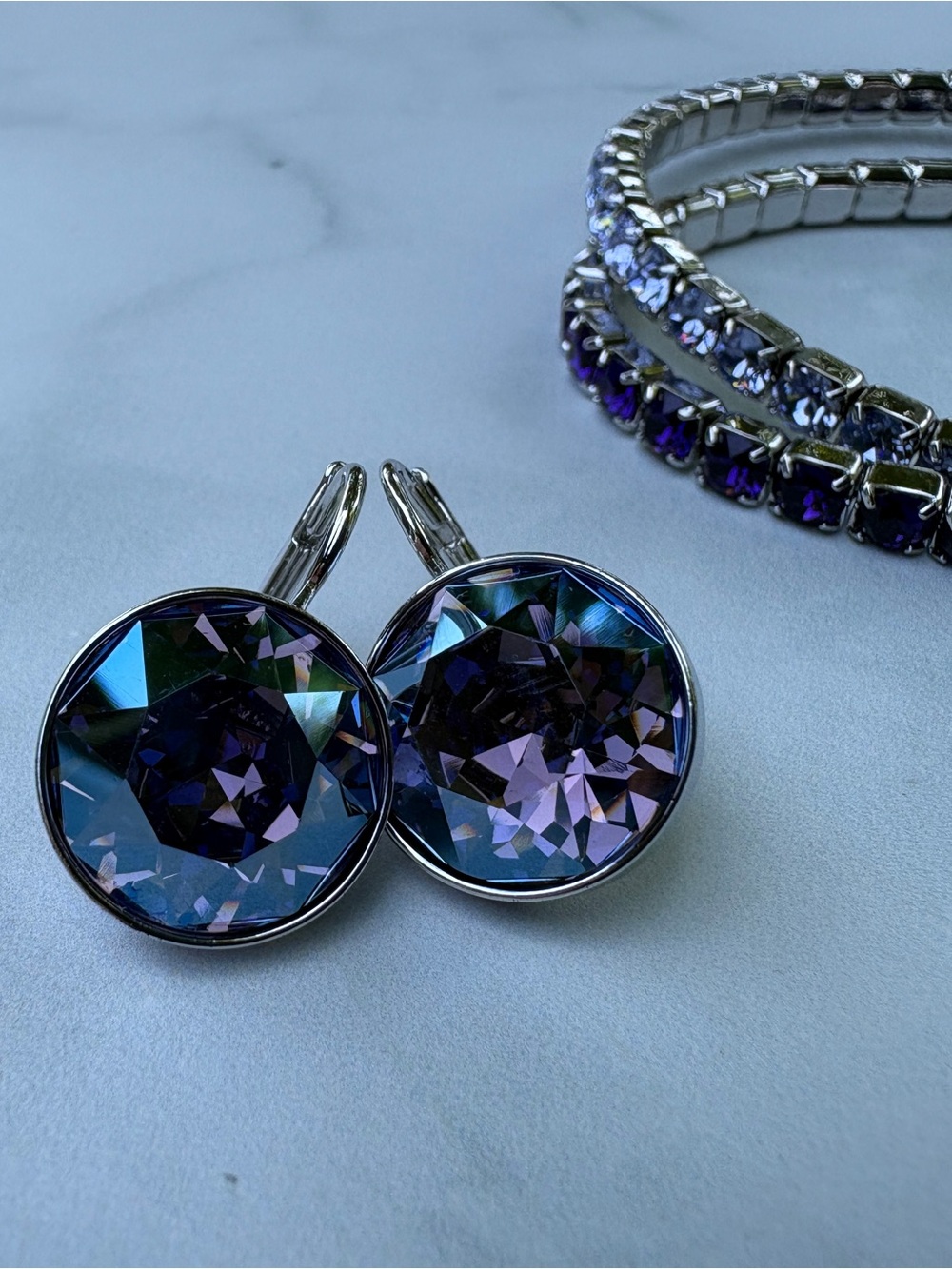 Swarovski BELLA Purple Drop Earrings With Light & Dark Purple Bracelets